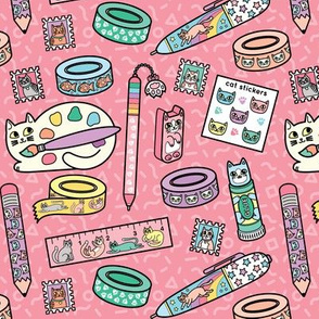 Kitty Art Supplies in Pink Fabric
